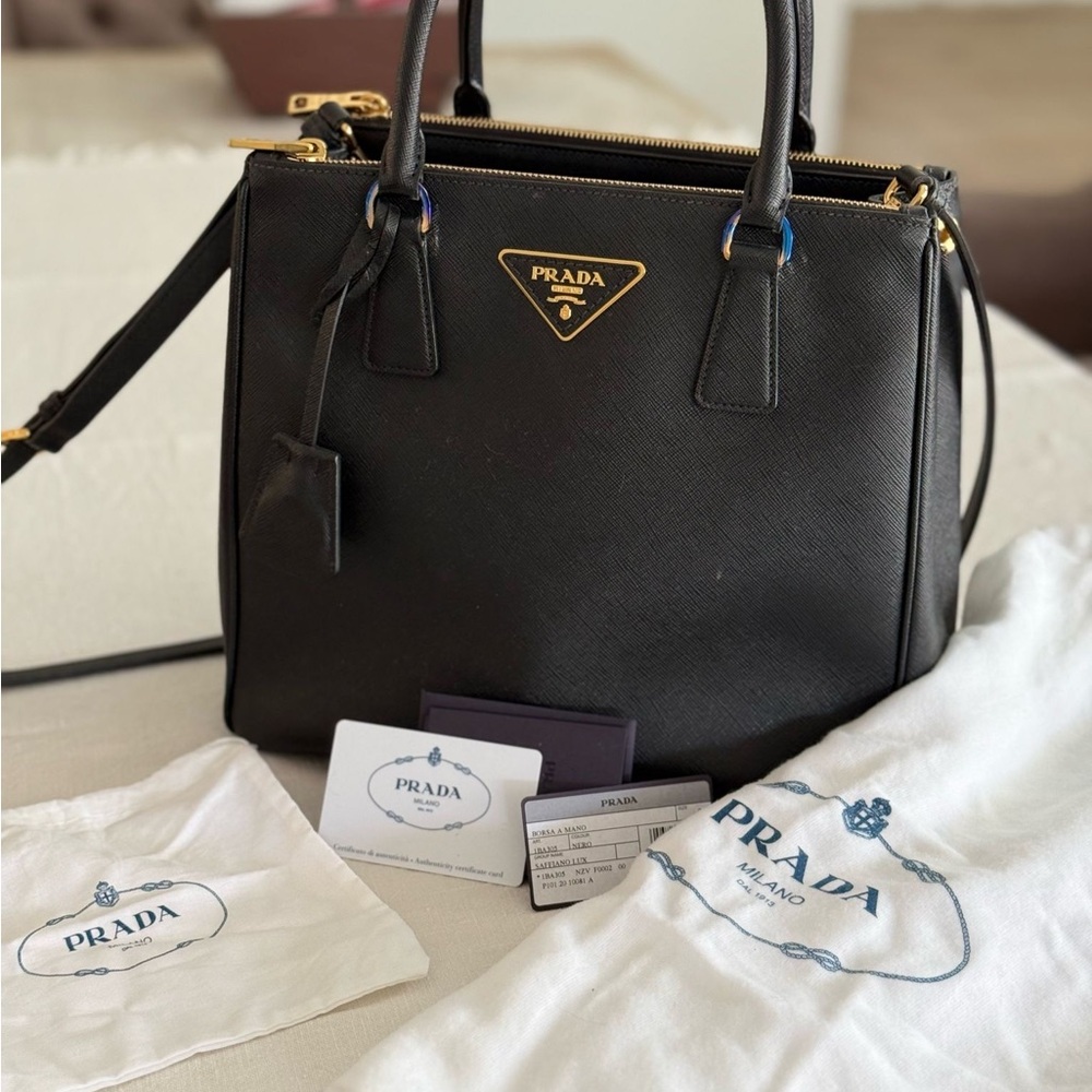 Prada Logo Plaque Saffiano Leather Tote